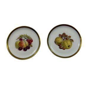 Schumann Arzberg Bavaria Butter Pats Set of 2 Fruit Gold Rim 4” Plates Germany